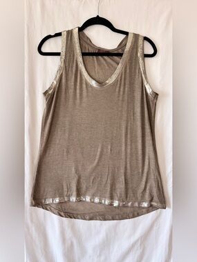 Metallic-Trim Taupe Tank Top-One Size